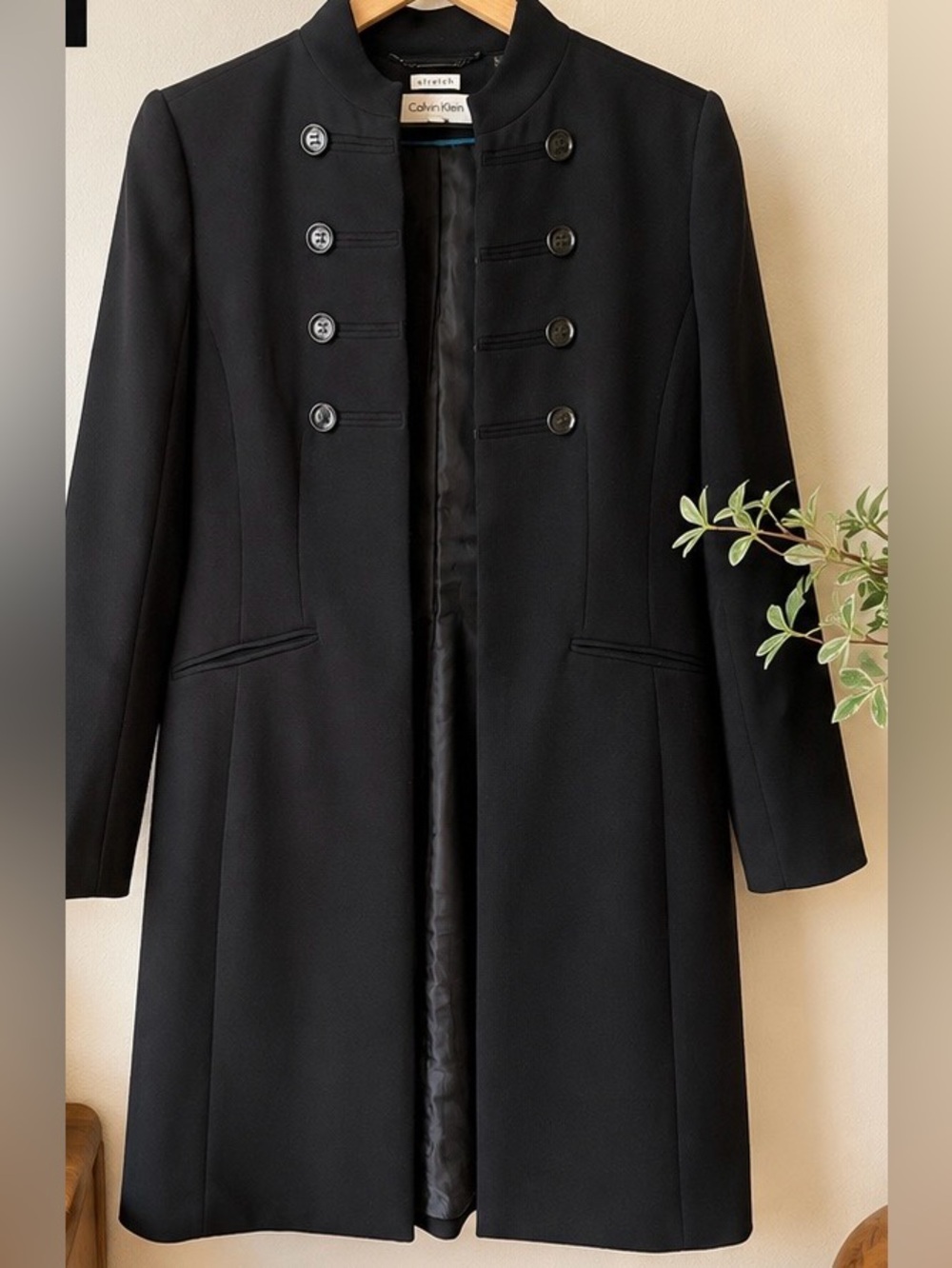 Calvin Klein Black Military Style Stretch Coat Jacket Size 6 - Picture 3 of 5